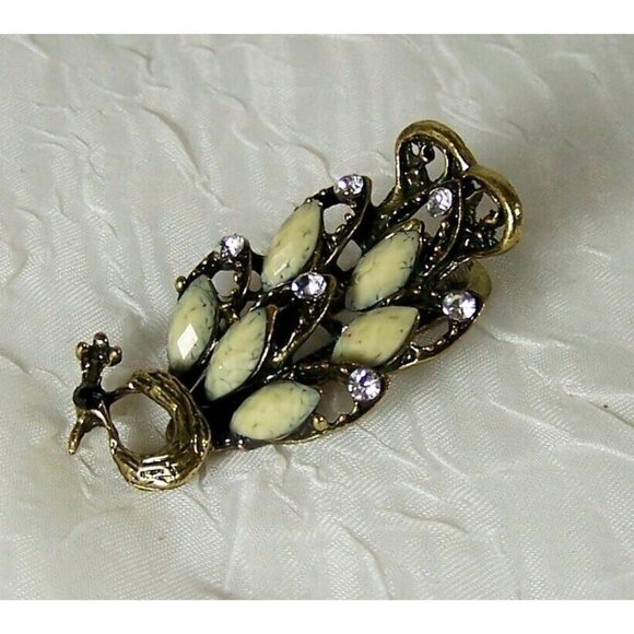 Peacock Rhinestones Faceted Accents Clip Hair Barrette - Picture 1 of 5